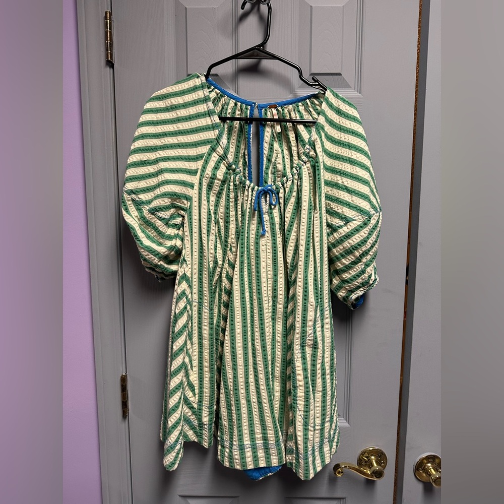 Free People Green and White Striped Top